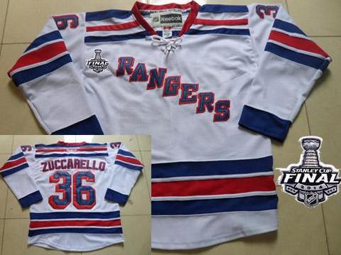 New York Rangers #36 Mats Zuccarello White Road NHL Jersey With 2014 Stanley Cup Finals Patch
