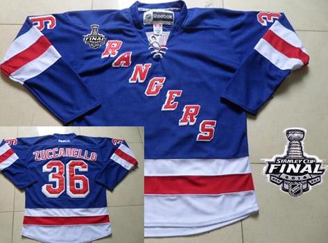 New York Rangers #36 Mats Zuccarello Blue Home Stitched NHL Jersey With 2014 Stanley Cup Finals Patch