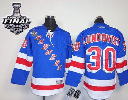 New York Rangers #30 Henrik Lundqvist Blue Home With 2014 Stanley Cup Finals Stitched NHL Jerseys
