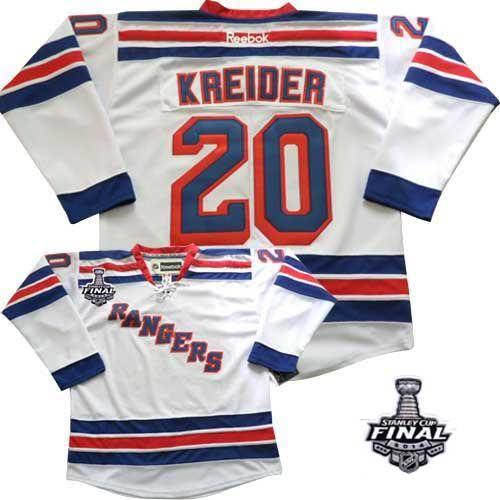 New York Rangers #20 Chris Kreider White Road With 2014 Stanley Cup Finals Stitched NHL Jerseys