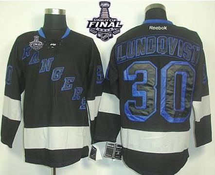 New York Rangers #30 Henrik Lundqvist Black Ice With 2014 Stanley Cup Finals Stitched NHL Jerseys