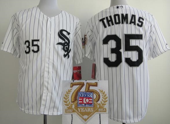 Chicago White Sox 35 Frank Thomas Home White MLB Jersey w 75th Anniversary Commemorative Patch