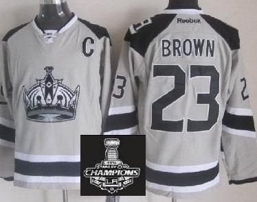 Los Angeles Kings 23 Dustin Brown Grey Stadium Series NHL Jerseys With 2014 Stanley Cup Champions Patch