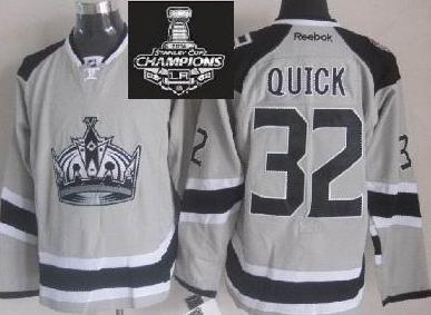 Los Angeles Kings 32 Jonathan Quick Grey Stadium Series NHL Jersey With 2014 Stanley Cup Champions Patch