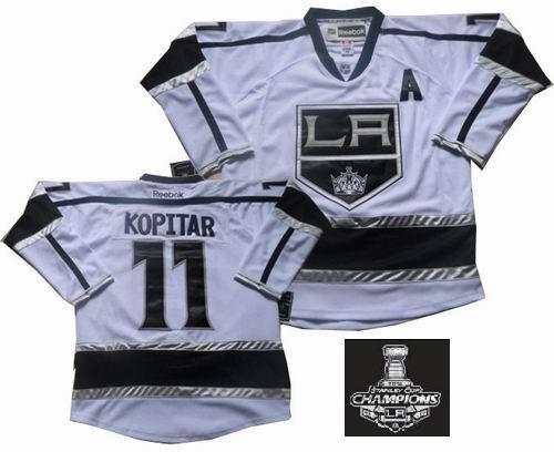 Los Angeles Kings 11 Anze Kopitar White NHL Jerseys With 2014 Stanley Cup Champions Patch