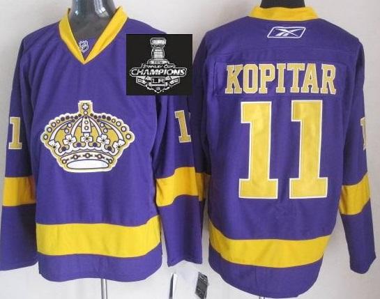 Los Angeles Kings 11 Anze Kopitar Purple NHL Jerseys With 2014 Stanley Cup Champions Patch