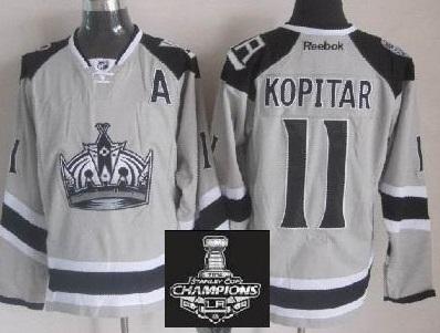 Los Angeles Kings 11 Anze Kopitar Grey Stadium Series NHL Jerseys With 2014 Stanley Cup Champions Patch