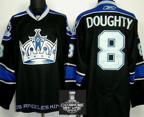 Los Angeles Kings 8 Drew Doughty Black NHL Hockey Jerseys With 2014 Stanley Cup Champions Patch