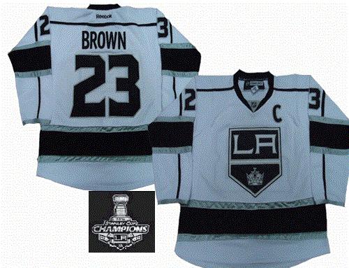 Los Angeles Kings 23 Dustin Brown White NHL Jerseys With 2014 Stanley Cup Champions Patch