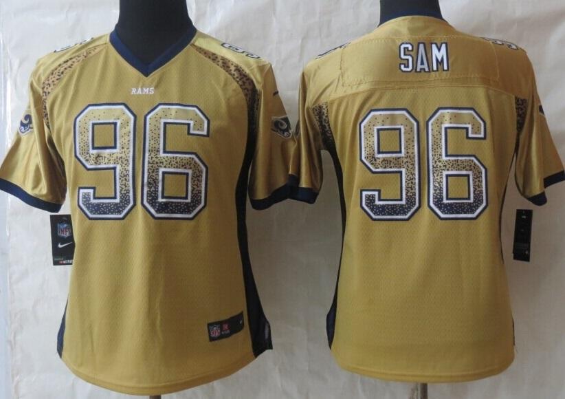 Women Nike St. Louis Rams 96 Michael Sam Gold Drift Fashion Elite NFL Jerseys