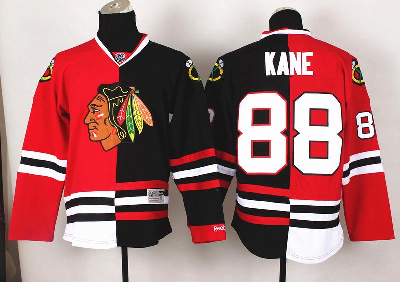 Chicago Blackhawks 88 Patrick Kane Black Red Split NHL Jerseys