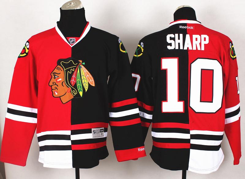 Chicago Blackhawks 10 Patrick Sharp Black Red Split NHL Jerseys