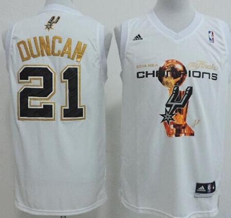 San Antonio Spurs 21 Tim Duncan White 2014 Fianls Champions NBA Jerseys