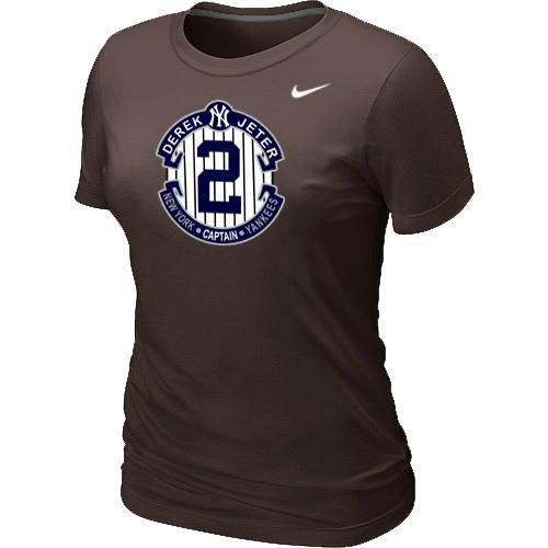 Women Nike New York Yankees 2 Derek Jeter Official Final Season Commemorative Logo Blended T-Shirt Brown