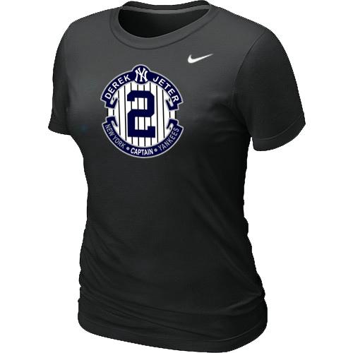 Women Nike New York Yankees 2 Derek Jeter Official Final Season Commemorative Logo Blended T-Shirt Black