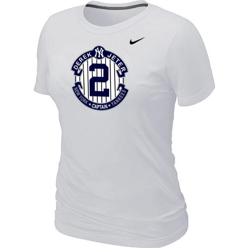 Women Nike New York Yankees 2 Derek Jeter Official Final Season Commemorative Logo Blended T-Shirt White