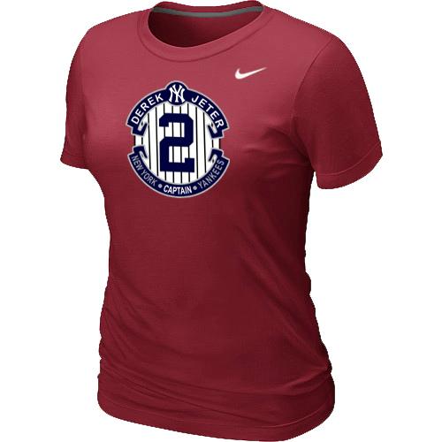 Women Nike New York Yankees 2 Derek Jeter Official Final Season Commemorative Logo Blended T-Shirt Red