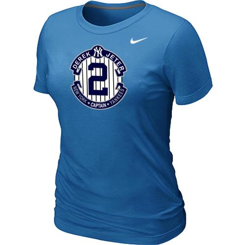 Women Nike New York Yankees 2 Derek Jeter Official Final Season Commemorative Logo Blended T-Shirt L.blue
