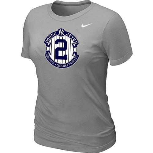 Women Nike New York Yankees 2 Derek Jeter Official Final Season Commemorative Logo Blended T-Shirt L.Grey