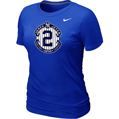 Women Nike New York Yankees 2 Derek Jeter Official Final Season Commemorative Logo Blended T-Shirt Blue