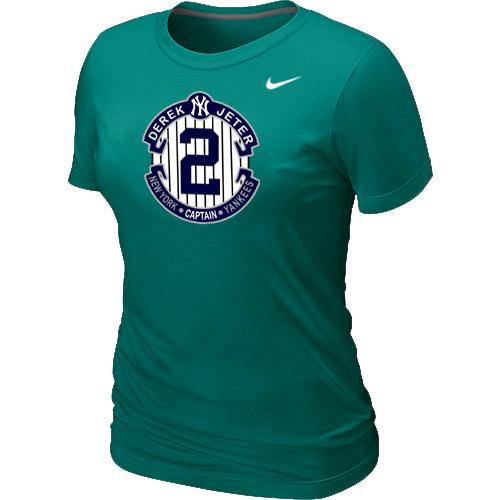 Women Nike New York Yankees 2 Derek Jeter Official Final Season Commemorative Logo Blended T-Shirt L.Green