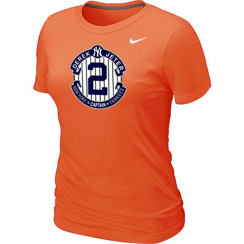 Women Nike New York Yankees 2 Derek Jeter Official Final Season Commemorative Logo Blended T-Shirt Orange