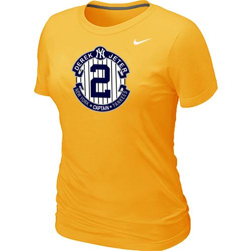 Women Nike New York Yankees 2 Derek Jeter Official Final Season Commemorative Logo Blended T-Shirt Yellow