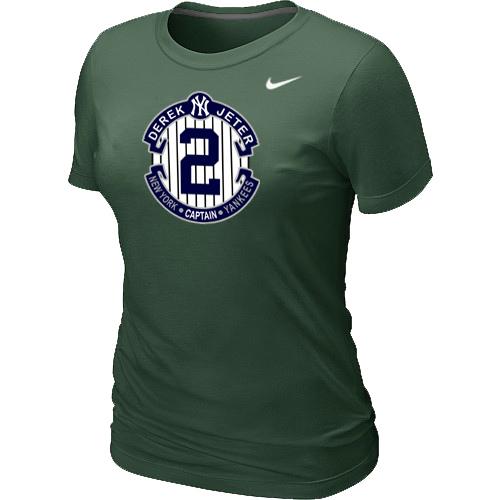 Women Nike New York Yankees 2 Derek Jeter Official Final Season Commemorative Logo Blended T-Shirt D.Green