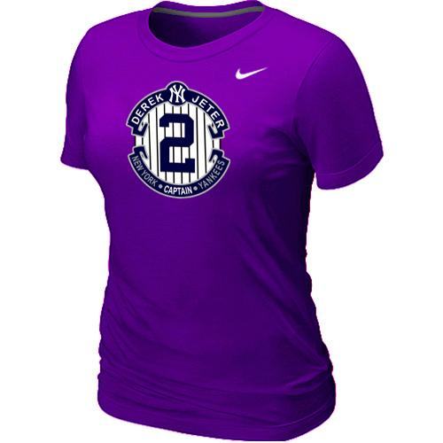 Women Nike New York Yankees 2 Derek Jeter Official Final Season Commemorative Logo Blended T-Shirt Purple