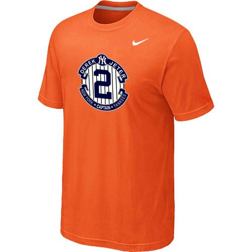 Nike New York Yankees 2 Derek Jeter Official Final Season Commemorative Logo T-Shirt Orange