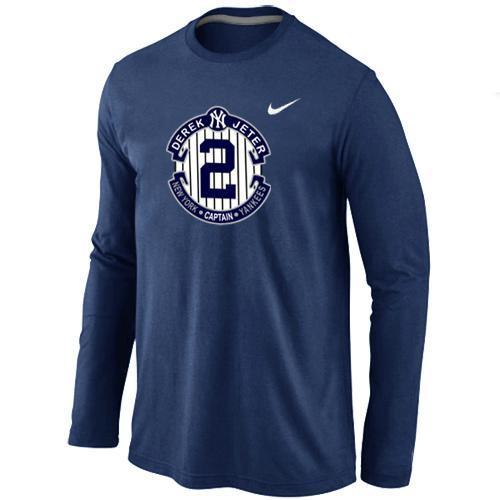 Nike New York Yankees 2 Derek Jeter Official Final Season Commemorative Logo Long Sleeve T-Shirt Dark blue