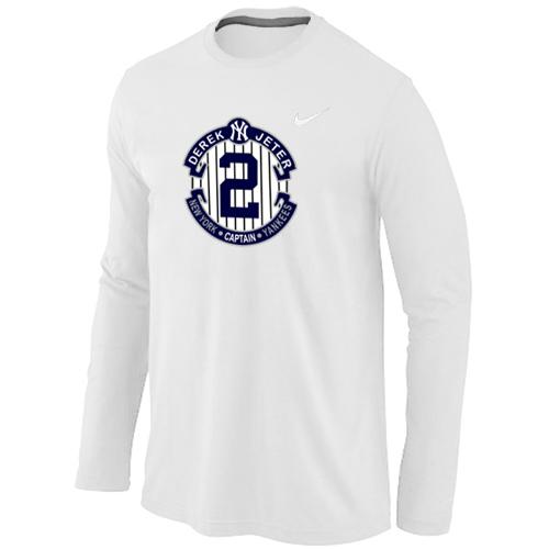 Nike New York Yankees 2 Derek Jeter Official Final Season Commemorative Logo Long Sleeve T-Shirt White