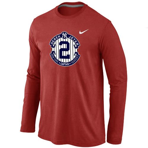 Nike New York Yankees 2 Derek Jeter Official Final Season Commemorative Logo Long Sleeve T-Shirt Red