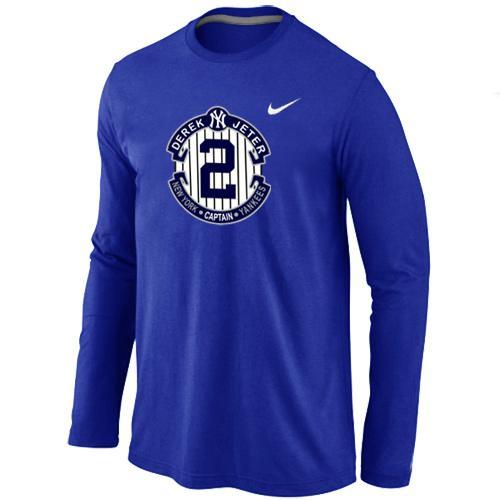 Nike New York Yankees 2 Derek Jeter Official Final Season Commemorative Logo Long Sleeve T-Shirt Blue