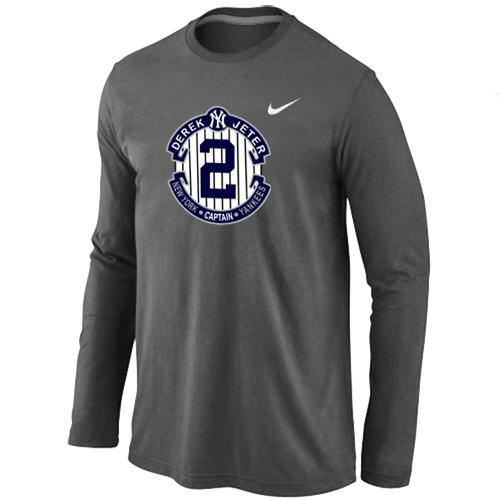 Nike New York Yankees 2 Derek Jeter Official Final Season Commemorative Logo Long Sleeve T-Shirt Dark Grey
