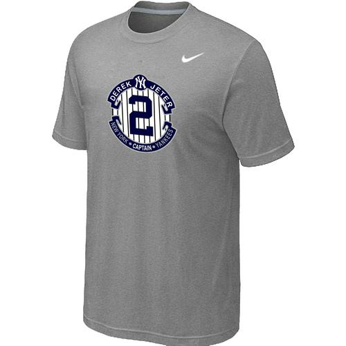 Nike New York Yankees 2 Derek Jeter Official Final Season Commemorative Logo T-Shirt Light Grey