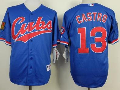 Chicago Cubs 13 Starlin Castro Blue Throwback MLB Jerseys
