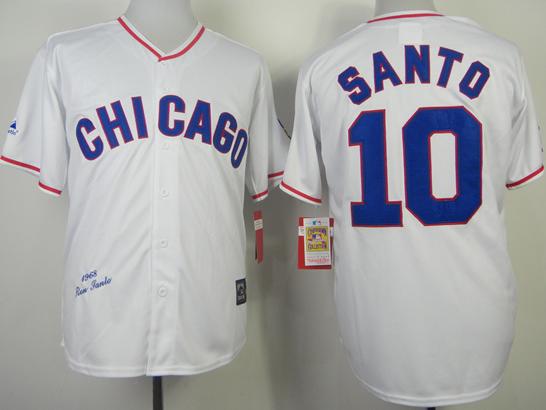 Chicago Cubs 10 Ron Santo White 1968 Throwback MLB Jerseys