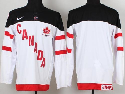 Canada Olympic 100th Anniversary Blank White Hockey Jerseys
