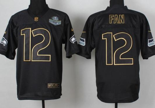 Nike Seattle Seahawks 12 Fan 2014 PRO Gold Lettering Fashion NFL Jerseys With 2014 Champions Patch
