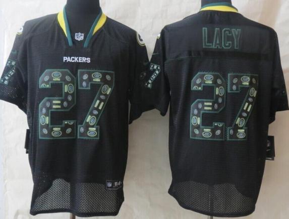 Nike Green Bay Packers 27 Eddie Lacy Lights Out Black NFL Jersey