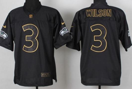 Nike Seattle Seahawks 3 Russell Wilson 2014 PRO Gold Lettering Fashion NFL Jerseys