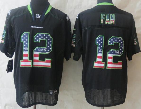 Nike Seattle Seahawks 12 Fan Black USA Flag Fashion Elite NFL Jerseys