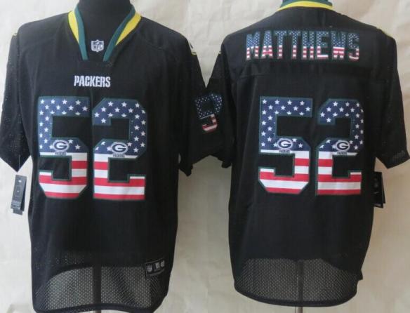 Nike Green Bay Packers 52 Clay Matthews Black USA Flag Fashion Elite NFL Jerseys