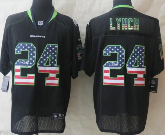 Nike Seattle Seahawks 24 Marshawn Lynch Black USA Flag Fashion Elite NFL Jerseys