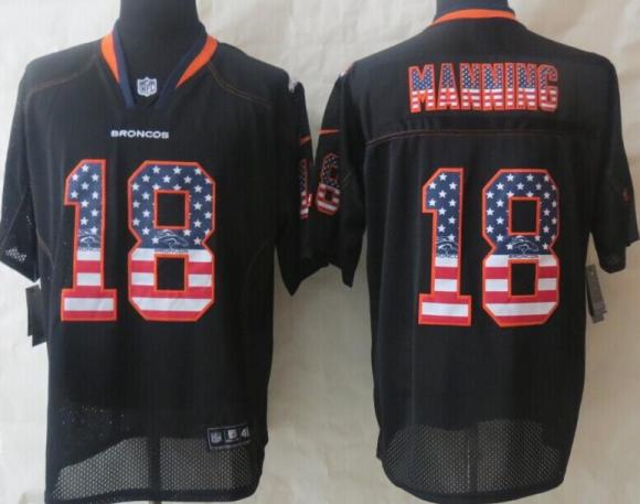 Nike Denver Broncos 18 Peyton Manning Black USA Flag Fashion Elite NFL Jerseys