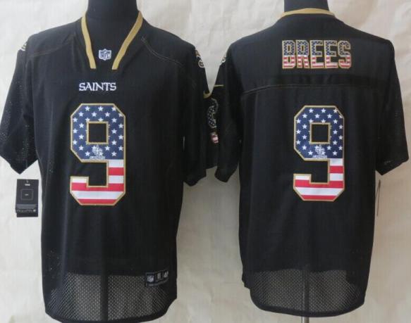 Nike New Orleans Saints 9 Drew Brees Black USA Flag Fashion Elite NFL Jerseys