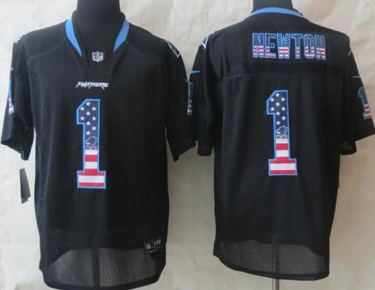 Nike Carolina Panthers 1 Cam Newton Black USA Flag Fashion Elite NFL Jerseys