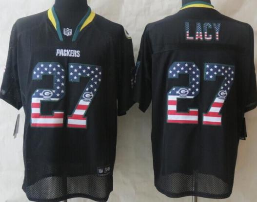 Nike Green Bay Packers 27 Eddie Lacy Black USA Flag Fashion Elite NFL Jerseys