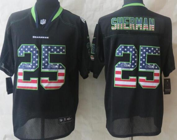 Nike Seattle Seahawks 25 Richard Sherman Black USA Flag Fashion Elite NFL Jerseys